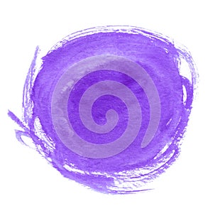 Purple round watercolor brush stroke isolated on a white background.