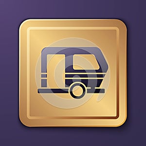Purple Rv Camping trailer icon isolated on purple background. Travel mobile home, caravan, home camper for travel. Gold photo