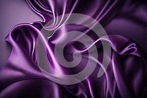 Purple satin fabric background. Purple silk fabric background. Wavy smooth cloth texture. Purple ripple fabric