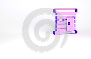 Purple Sauna wooden bathhouse icon isolated on white background. Heat spa relaxation therapy bath and hot steam