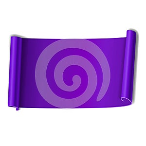 Purple scroll isolated on white background. Violet paper roll banner 3D. Ribbon design for Christmas frame, New Year