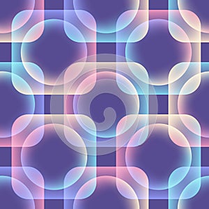 Purple seamless pattern of overlapping transparent geometric shapes. Vector illustration