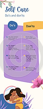 purple daily self care do\'s and don\'ts comparison infographic