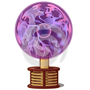 Purple shining plasma ball lamp isolated on white background. Vector cartoon close-up illustration.