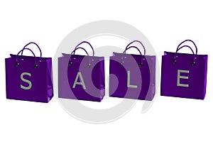 Purple shopping bags with word sale. 3D rendering.