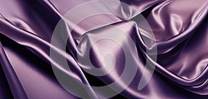 Purple silk satin fabric background. Wavy soft folds of purple fabric. Shiny fabric surface