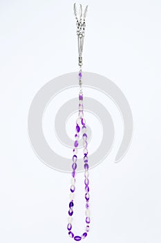 Purple and silver beads sequenced, short rosary, tespih tesbih