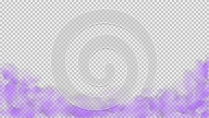 Purple smoke isolated on transparent background. Bright vector cloudiness, mist or smog background. Steam special effect