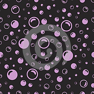 sameless pattern of Purple soap bubbles on a black background