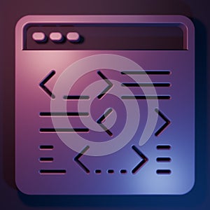 Purple Software, web developer programming code icon isolated on purple-blue background. Javascript computer script