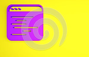 Purple Software, web developer programming code icon isolated on yellow background. Javascript computer script random