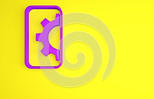 Purple Software, web development, programming concept icon isolated on yellow background. Programming language and