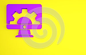 Purple Software, web development, programming concept icon isolated on yellow background. Programming language and