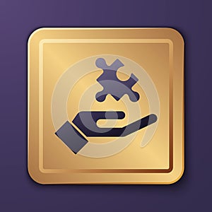 Purple Solution to the problem in psychology icon isolated on purple background. Puzzle. Therapy for mental health. Gold