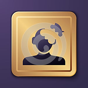 Purple Solution to the problem in psychology icon isolated on purple background. Puzzle. Therapy for mental health. Gold