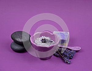 Purple spa and wellness setting stock images