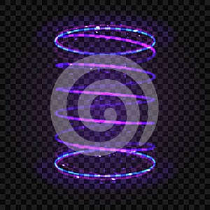 Purple spiral teleport with light effects on transparent background