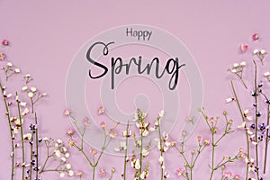 Purple Spring Flower Arrangement, English Text Happy Spring