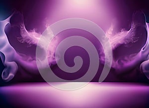 Purple stage background with smoke. 3d rendering mock up. Ai generated