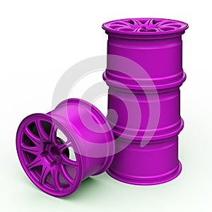 Purple steel disks for a car 3D illustration