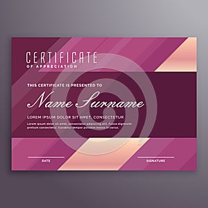 Purple stripe certificate design template