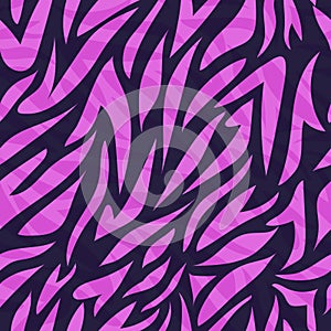 Abstract purple zebra stripes form a seamless pattern for fashion fabrics and wrapping paper.