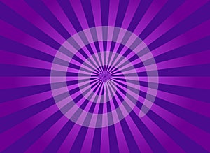 Purple sunburst background. Abstract texture with burst of sun, rays. Light from starburst. Vintage violet wallpaper with radial