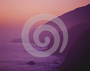 Purple sunset along Pacific Coast Highway