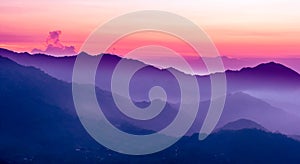 Purple sunset in the mountains