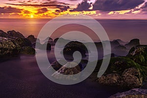 Purple Sunset over Sea Shore