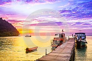 Purple sunset on tropical beach of Koh Kood island - Thailand