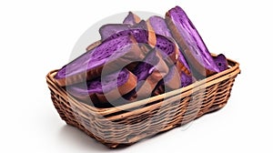 Purple Sweet Potato Toast Basket: Realistic, Isolated, Crisp Detail 8k Uhd