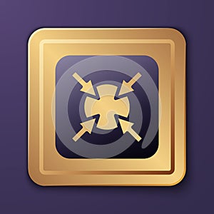 Purple Target financial goal concept icon isolated on purple background. Symbolic goals achievement, success. Gold