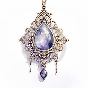 Purple Teardrop Pendant With Watercolor Illustration Style