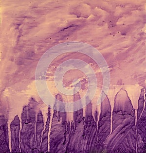Purple textural watercolor artistic abstract background on canvas