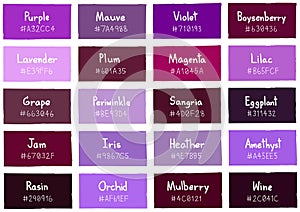 Purple Tone Color Shade Background with Code and Name