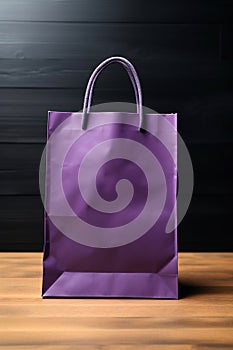 Purple tones paper bag mock-up isolated on black.