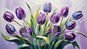 purple tulip flower close-up pastel oil pallet knife paint painting on canvas Generative AI