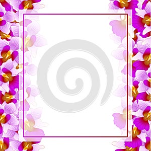 Purple Vanda Miss Joaquim Orchid Banner Card Border. Singapore National Flower. Vector Illustration