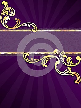 Purple vertical banner with gold filigree