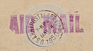 Us Army Postal Service Postmark and Air Mail Stamp photo