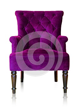 Purple vintage armchair isolated on white clipping path.