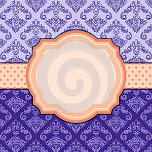 Purple Vintage Damask Card with Label.