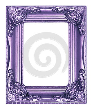 Purple, vintage picture and photo frame isolated on black background