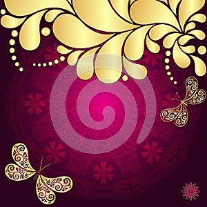 Purple vintage vector background with mandala and golgen paisley a
