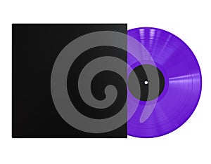 Purple Vinyl Disc Record with Black Sleeve Cover and Black Label. Colored LP Vinyl for Turntable Isolated on White Background.