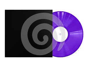 Purple Vinyl Disc Record with Black Sleeve Cover and White Label. Colored LP Vinyl for Turntable Isolated on White Background.