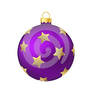 Purple violet Christmas tree toy or ball Volumetric and realistic color illustration