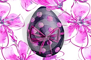 Purple Watercolor Egg with Polka dots tied with a bow