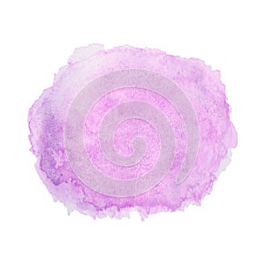 Purple watercolor hand painted, circle isolated on white background. Abstract of fluid ink, acrylic dry brush strokes, stains, spo